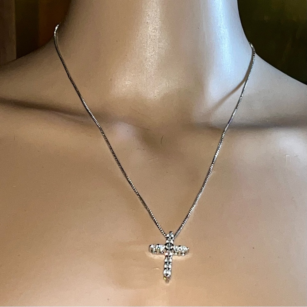 Estate Find 925 Sterling Silver Moissante Crystal Cross Necklace Italy - Picture 2 of 6
